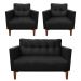 Kit Sofá Retrô Namoradeira 2 Lugares e 02 Poltronas Livia Suede Preto - D'Rossi