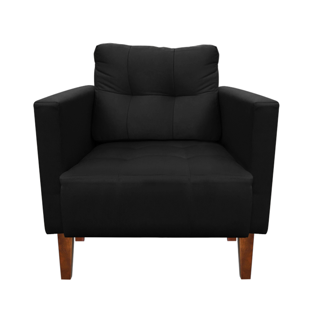 Kit Sofá Retrô Namoradeira 2 Lugares e 02 Poltronas Livia Suede Preto - D'Rossi
