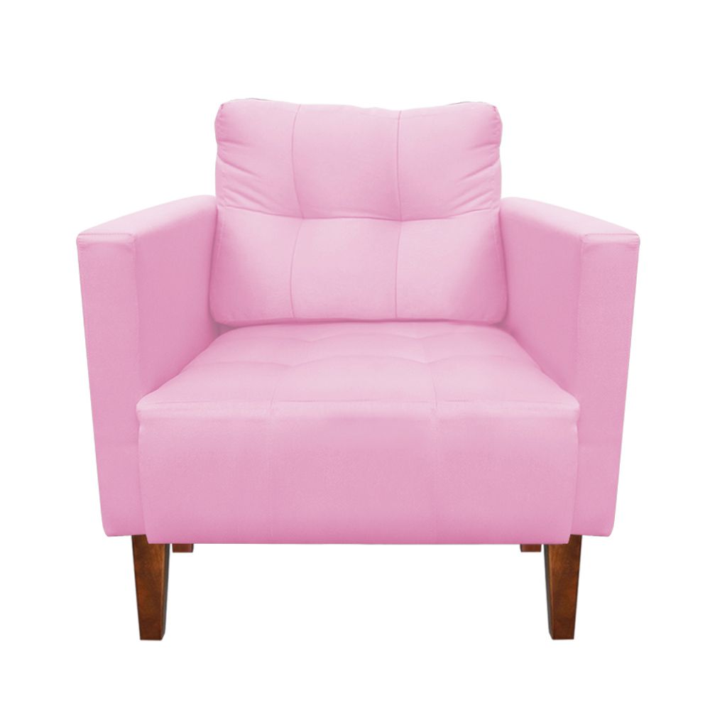 Kit Sofá Retrô Namoradeira 2 Lugares e 02 Poltronas Livia Suede Rosa Bebê  - D'Rossi