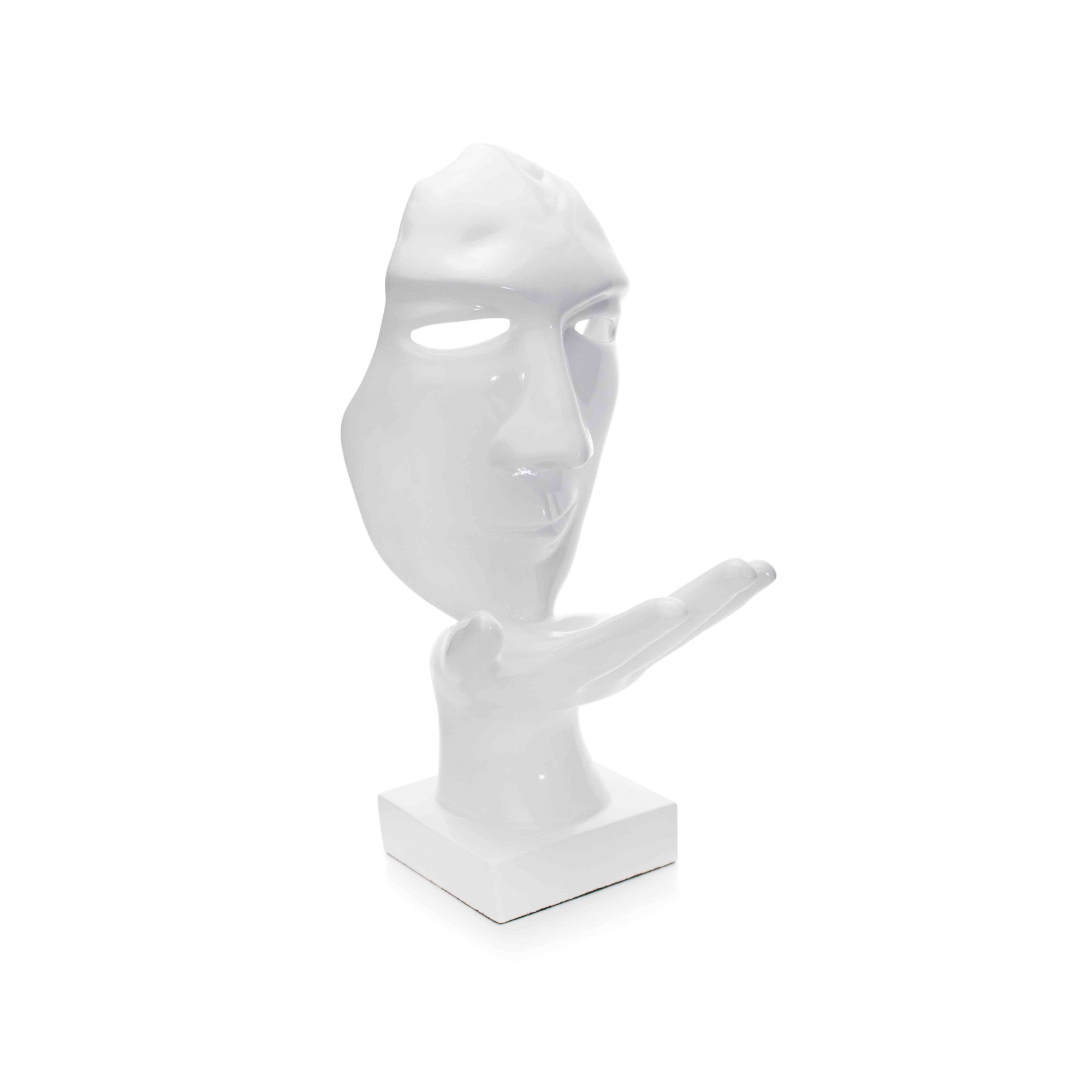 Máscara Sopro Decorativa Branco em Cerâmica 35x16x20 cm - D'Rossi