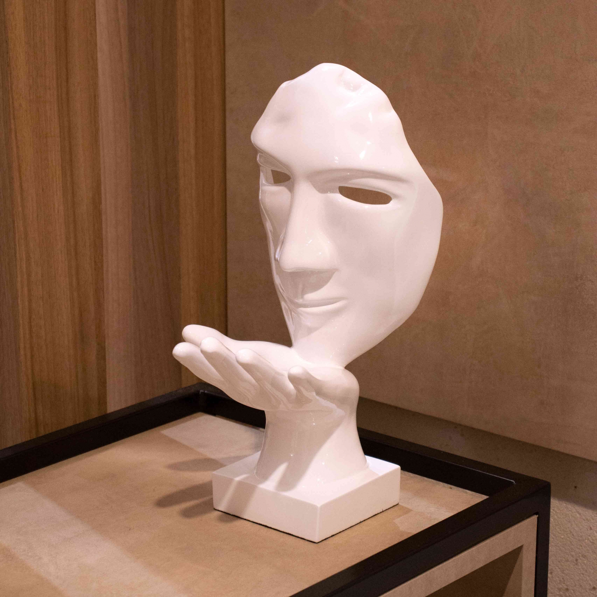 Máscara Sopro Decorativa Branco em Cerâmica 35x16x20 cm - D'Rossi