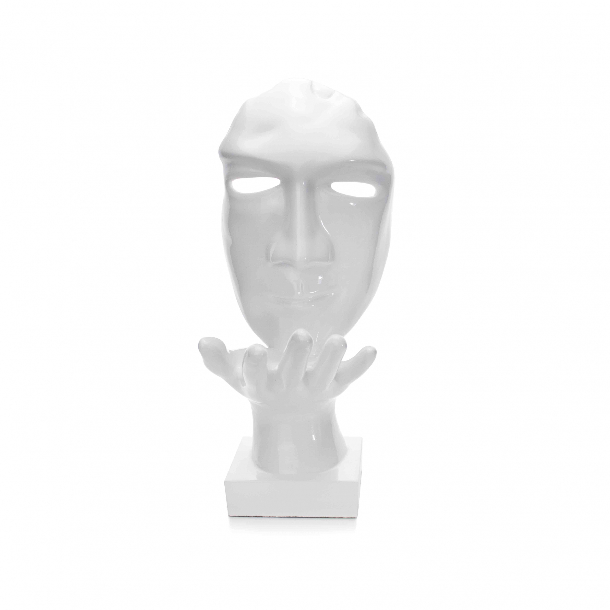 Máscara Sopro Decorativa Branco em Cerâmica 35x16x20 cm - D'Rossi