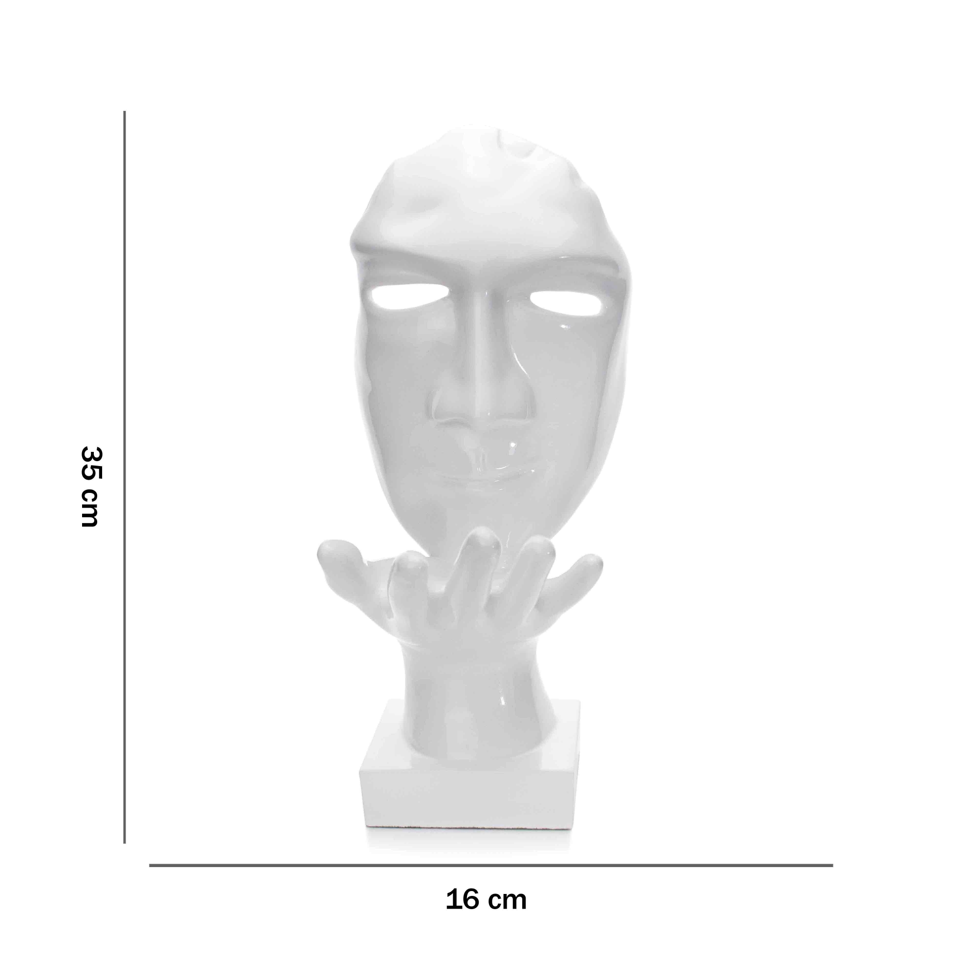 Máscara Sopro Decorativa Branco em Cerâmica 35x16x20 cm - D'Rossi
