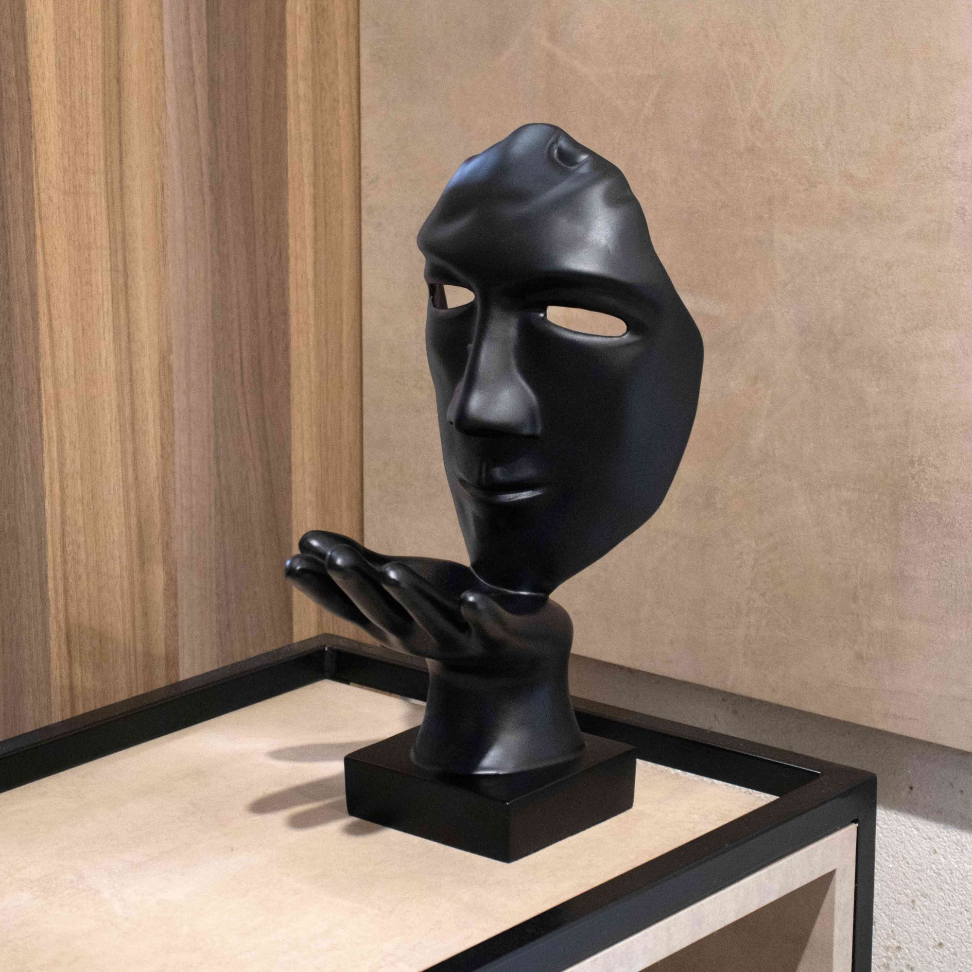 Máscara Sopro Decorativa Preto Fosco em Cerâmica 35x16x20 cm - D'Rossi