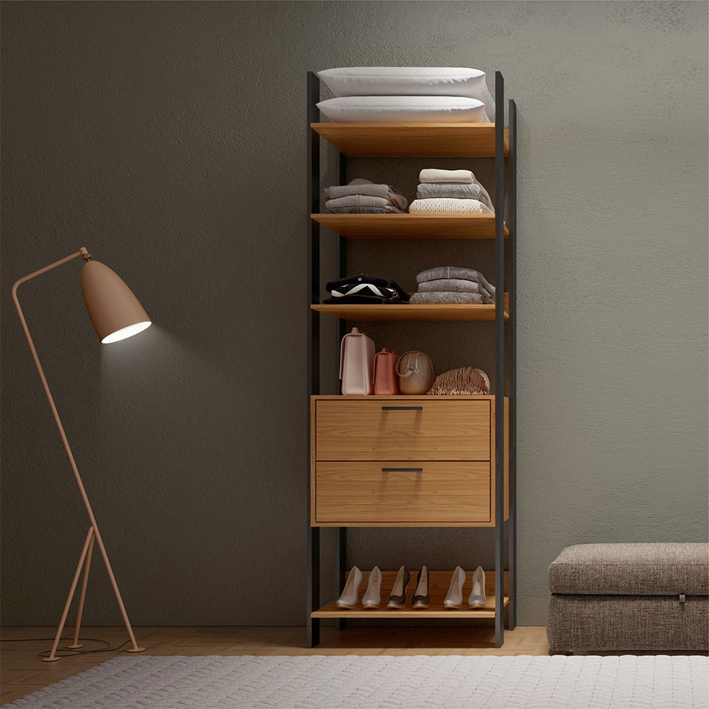 Módulo Guarda Roupa Closet Gaveteiro Freijó com Preto Fosco Industrial - D'Rossi