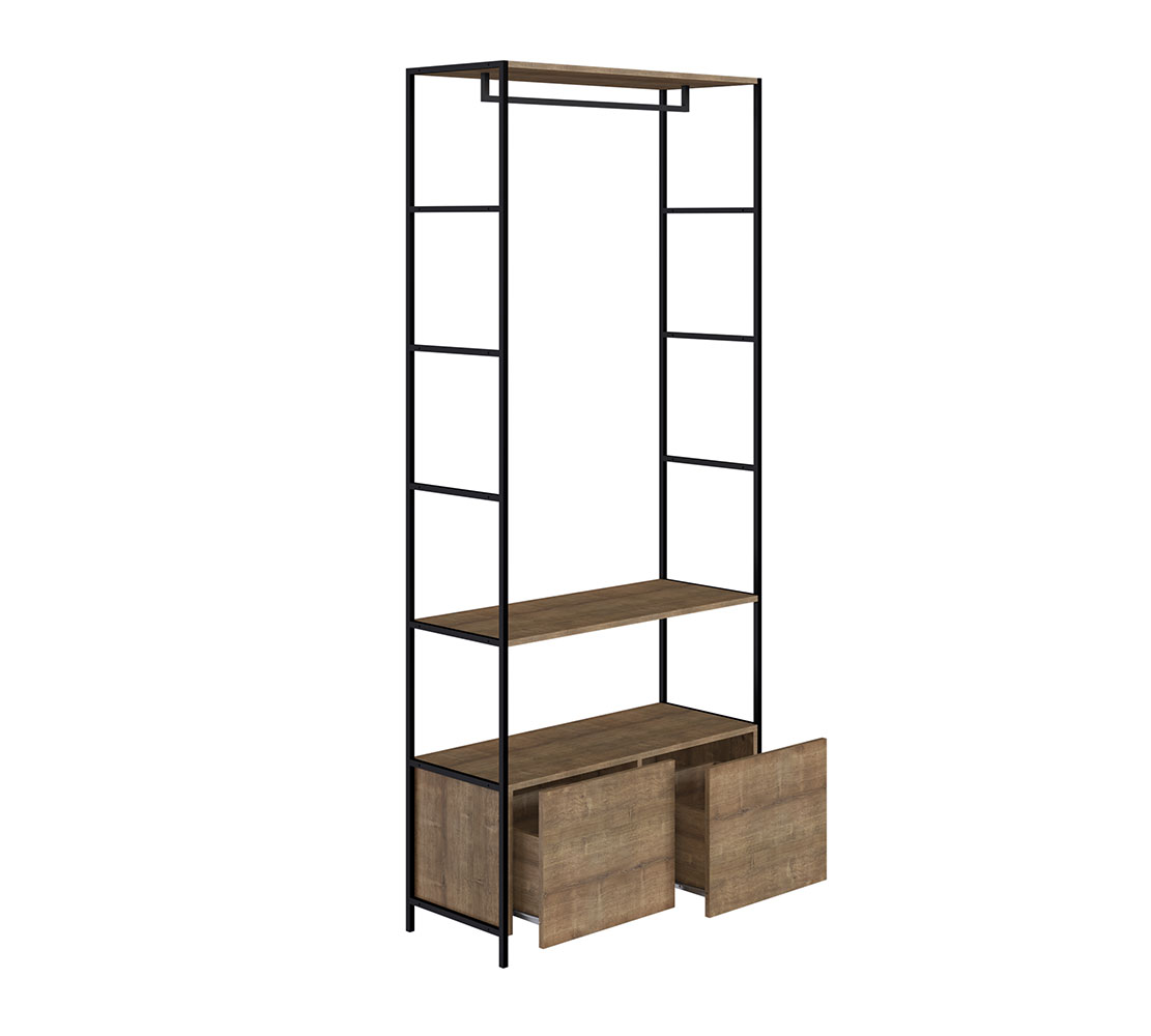 Módulo Para Guarda Roupa Steel Quadra com 02 Gavetas Estilo Industrial Vermont e Preto - D'Rossi