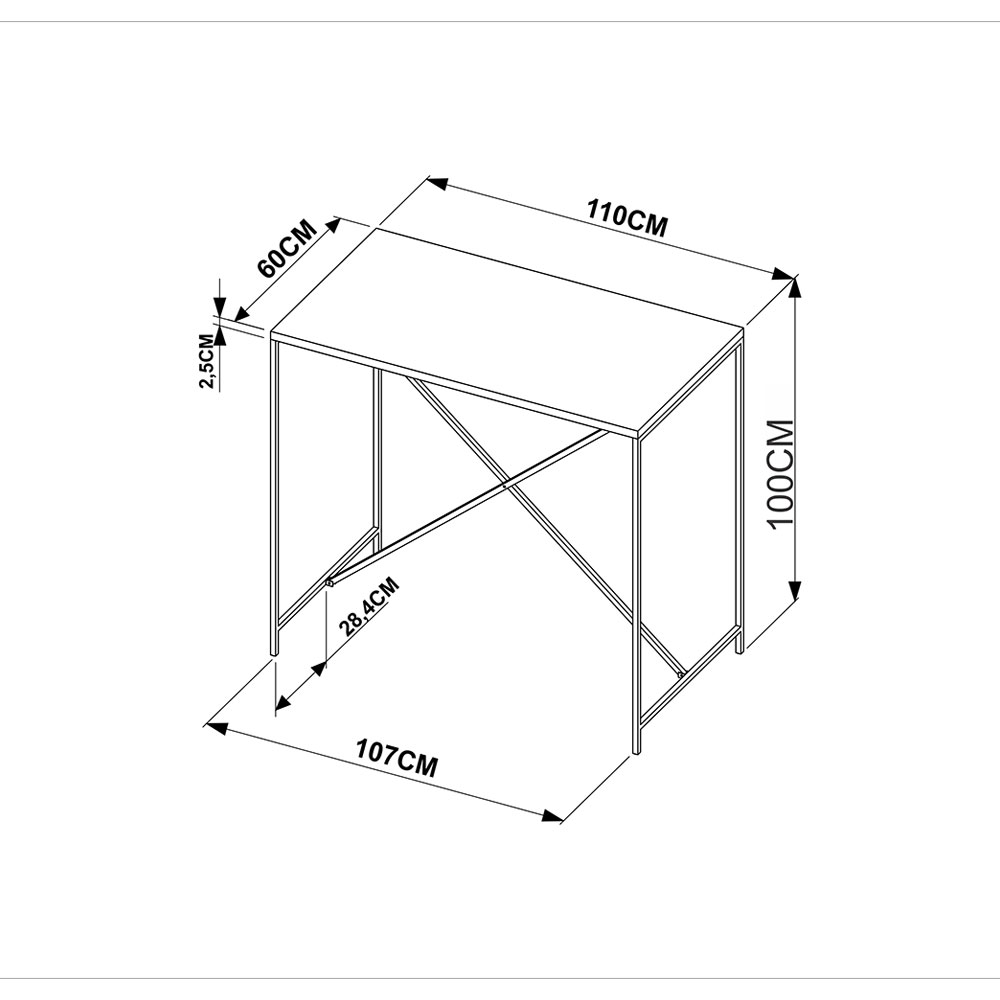 Mesa Bancada Steel Quadra Estilo Industrial Vermont e Preto 110 cm - D'Rossi
