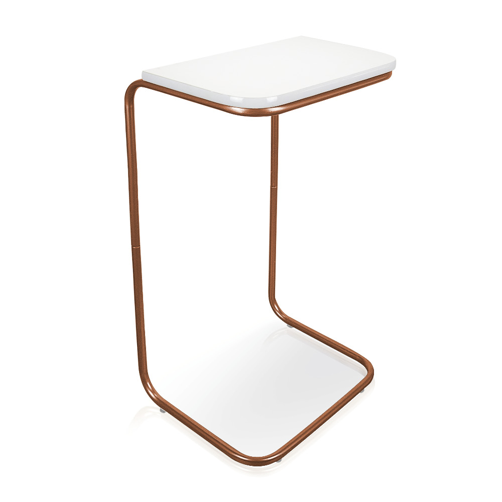 Mesa Lateral Tampo Branco Multiuso para Sofá Base Bronze D'Rossi
