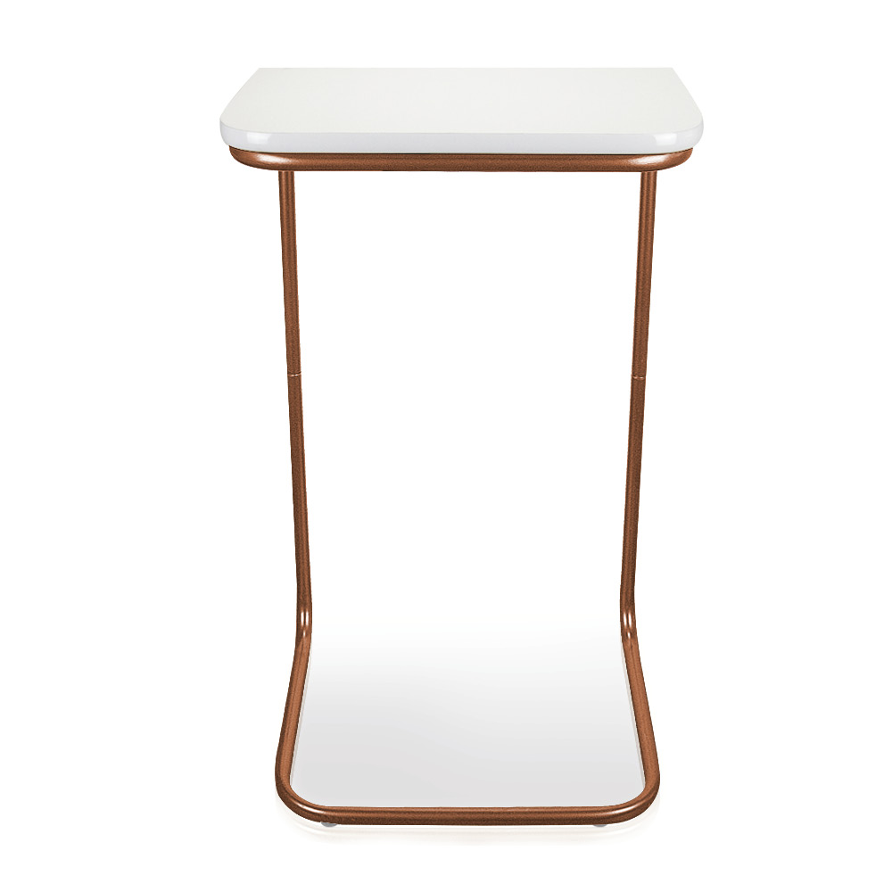 Mesa Lateral Tampo Branco Multiuso para Sofá Base Bronze D'Rossi
