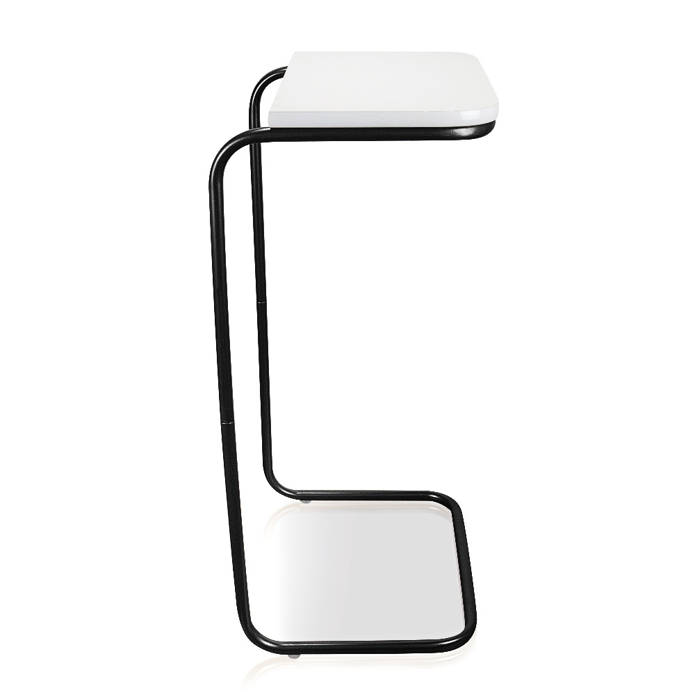 Mesa Lateral Tampo Branco Multiuso para Sofá Base Preto D'Rossi
