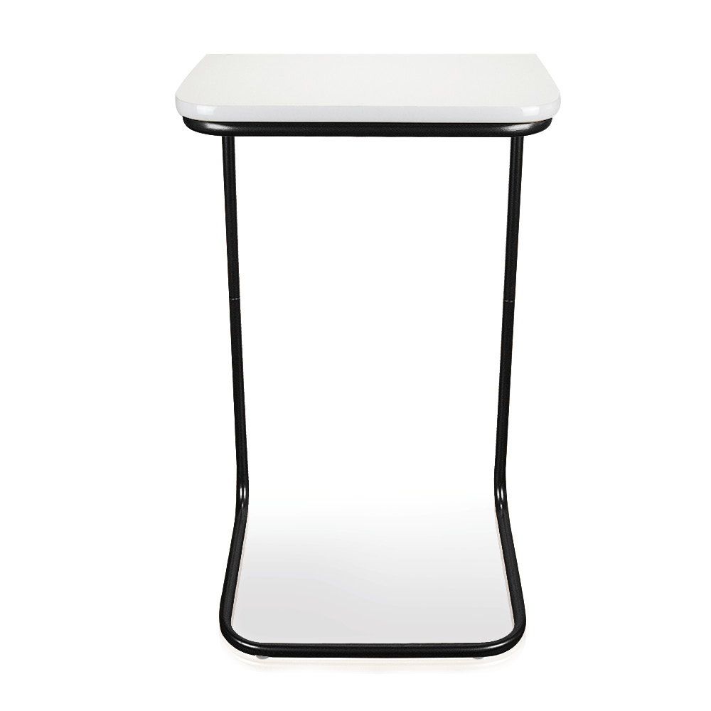 Mesa Lateral Tampo Branco Multiuso para Sofá Base Preto D'Rossi