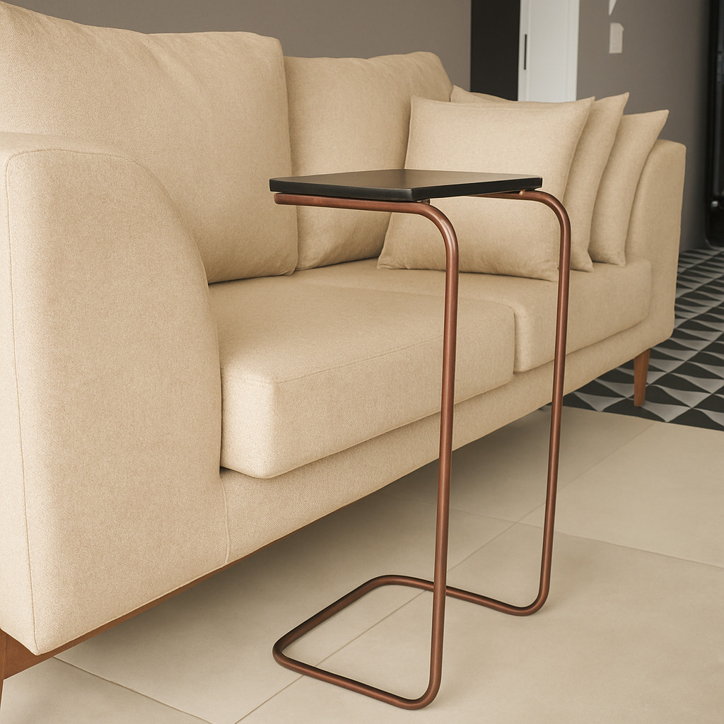Mesa Lateral Tampo Multiuso Para Sofá Base Bronze J01 - D'Rossi