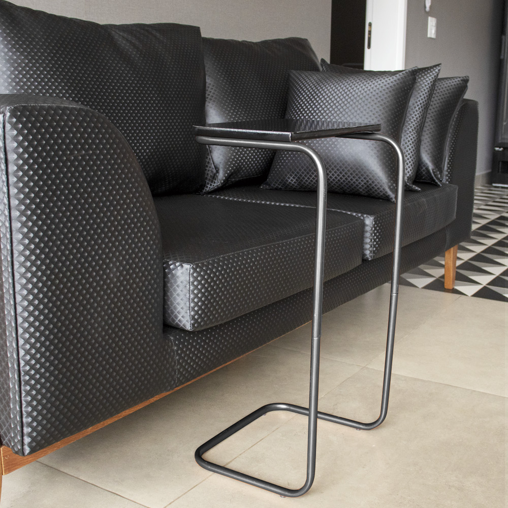 Mesa Lateral Tampo Multiuso Para Sofá Base Preto - D'Rossi