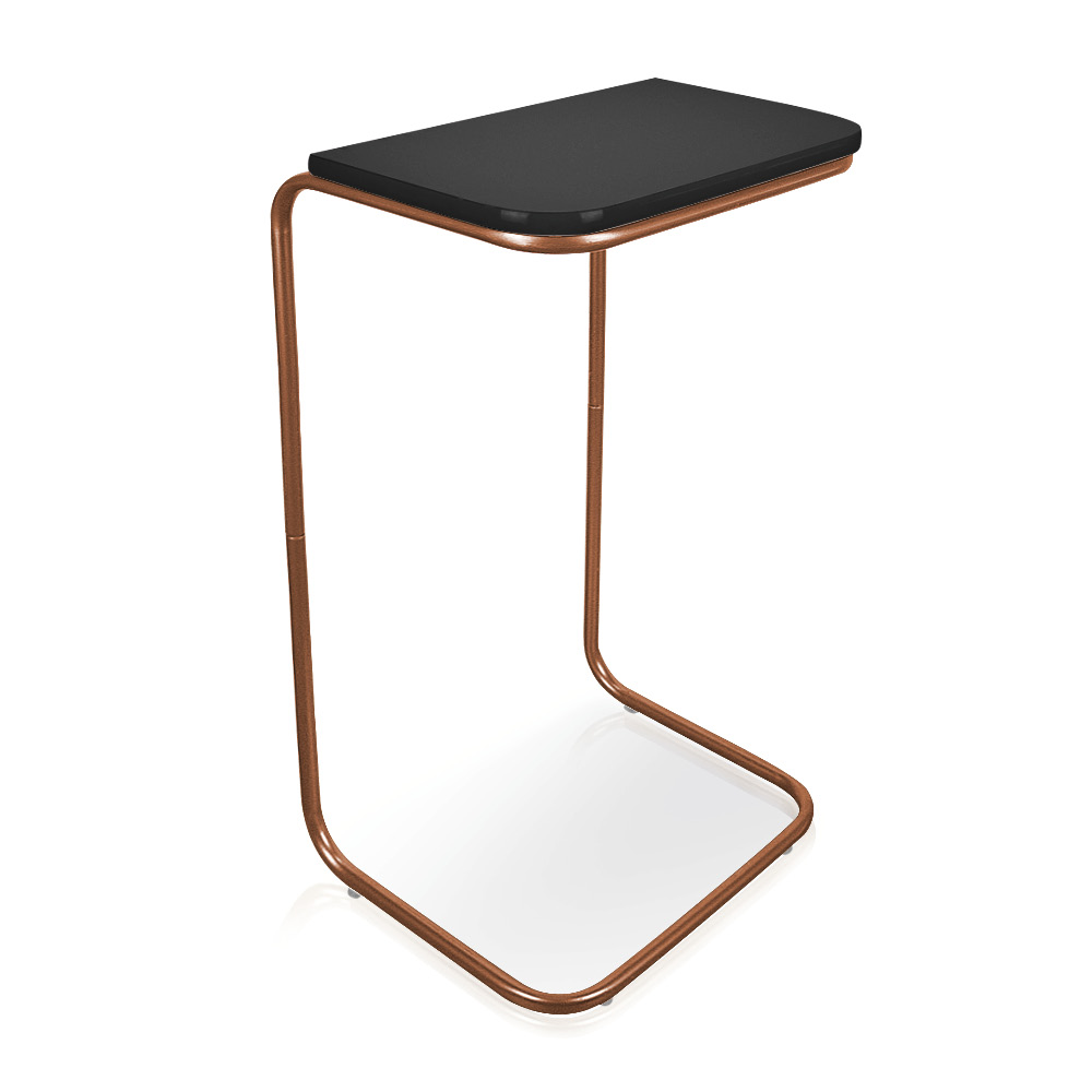 Mesa Lateral Tampo Preto Multiuso para Sofá Base Bronze D'Rossi
