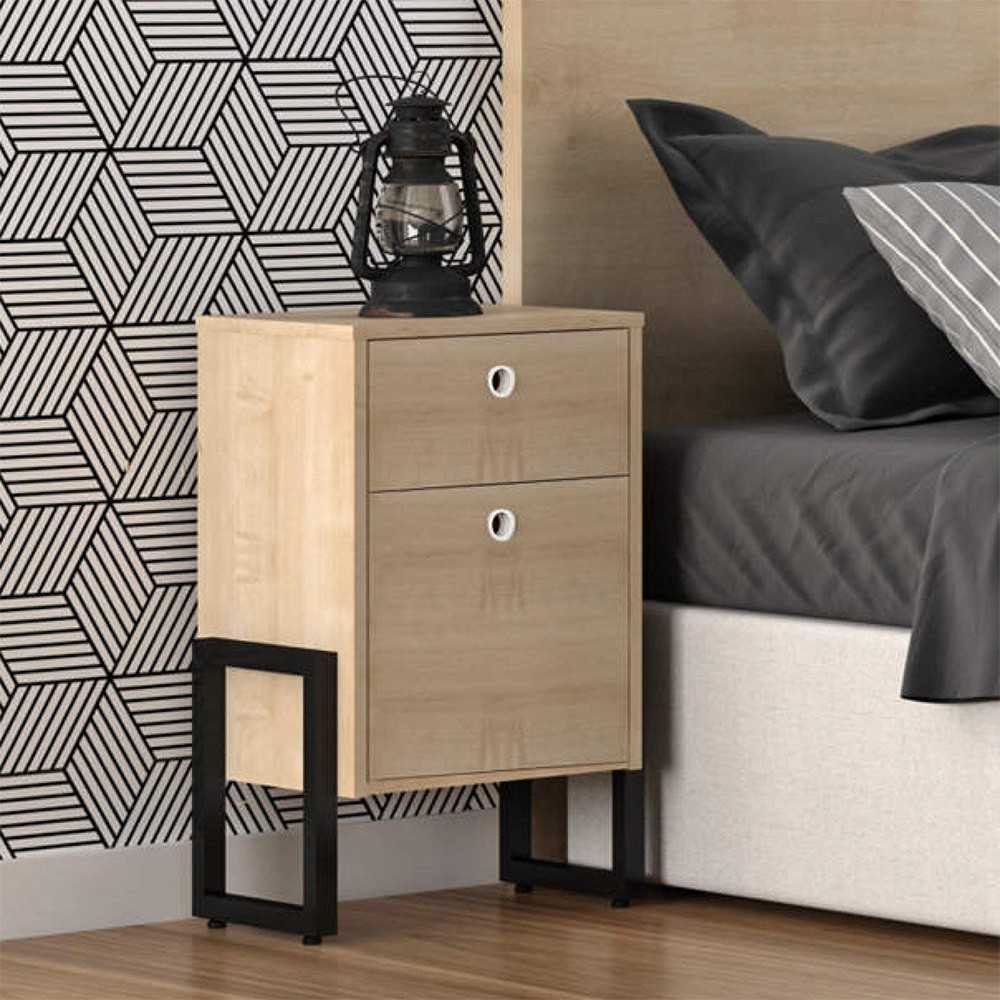 Mesa de Cabeceira Wolli 2 Gavetas Natural D'Rossi