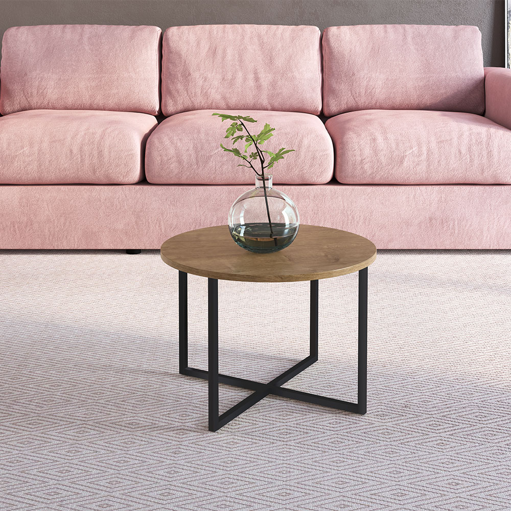 Mesa de Centro Média Estilo Industrial Vermont Base Metálica Preto - D'Rossi