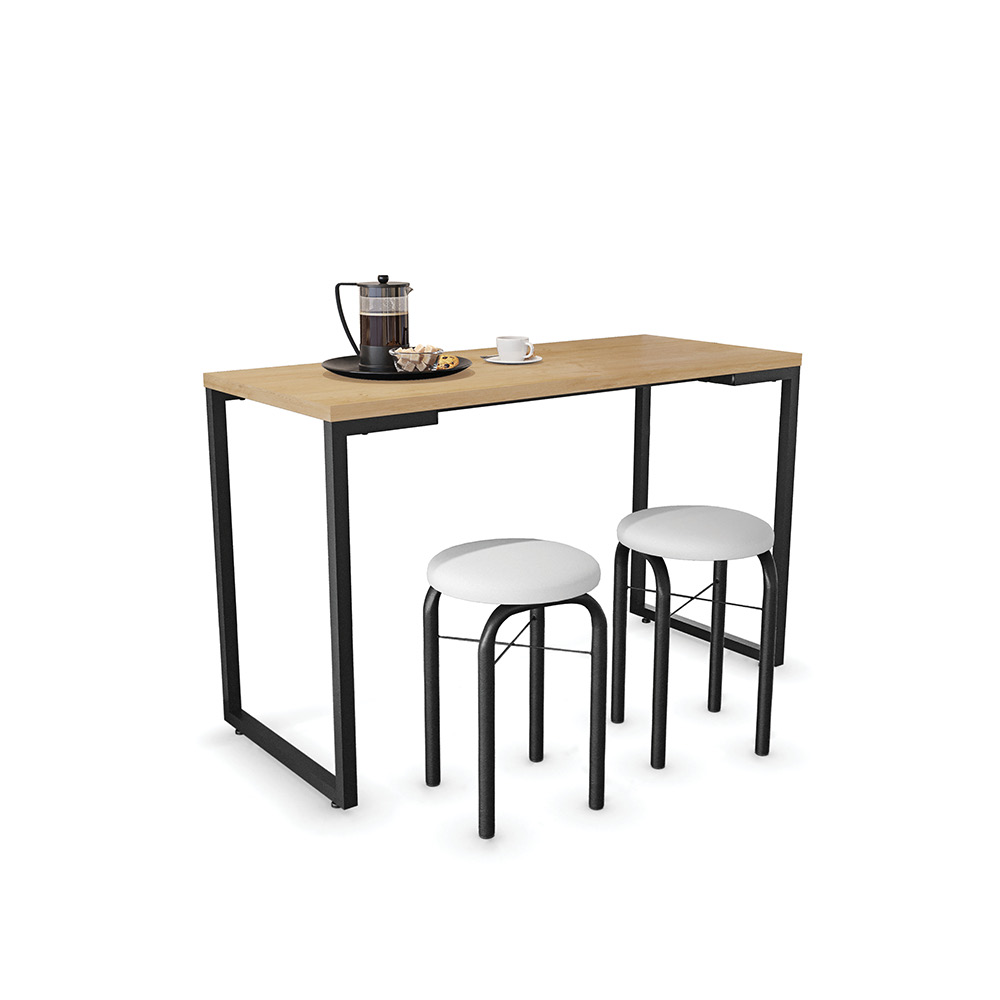 Mesa de Cozinha Industrial Porto Natural 120 cm com 02 Banquetas Manu Corino Branco - D'Rossi