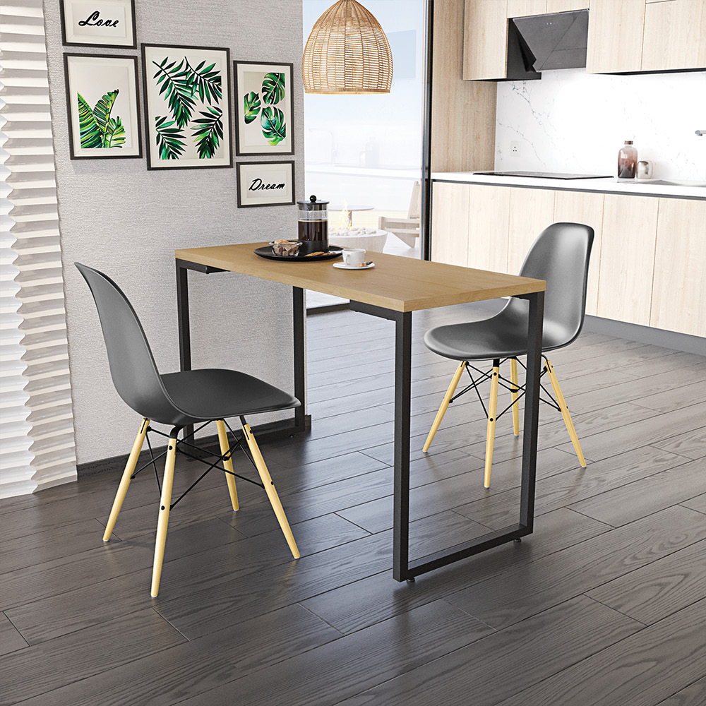 Mesa de Cozinha Industrial Porto Natural 120 cm com 02 Cadeira Eiffel Preto - D'Rossi