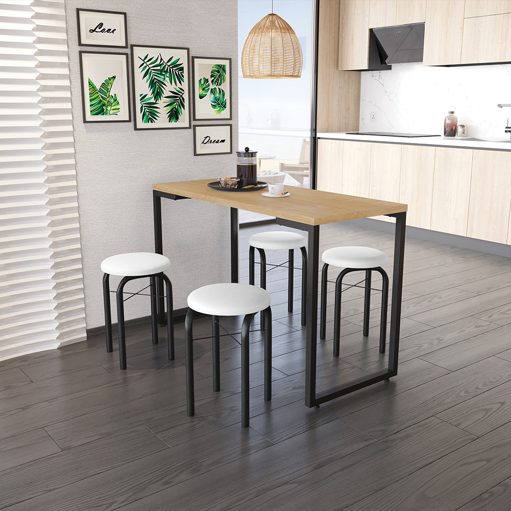 Mesa de Cozinha Industrial Porto Natural 120 cm com 04 Banquetas Manu Corino Branco - D'Rossi