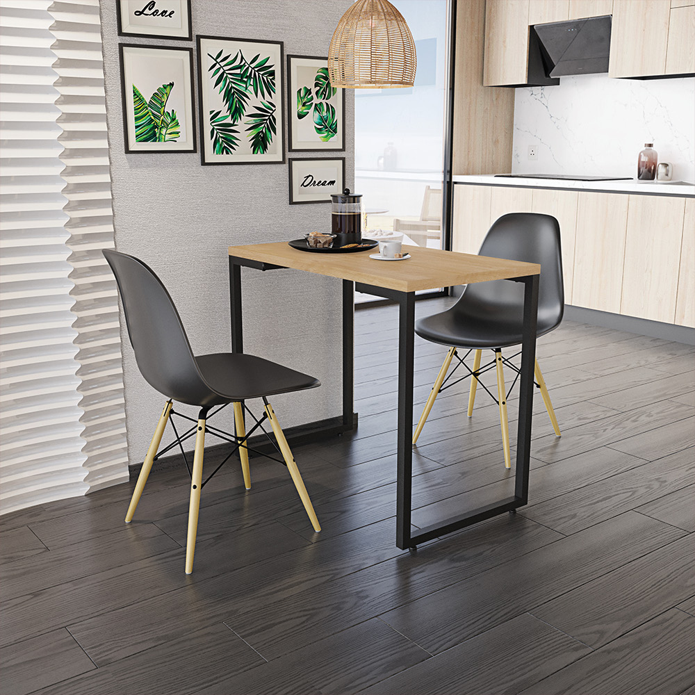 Mesa de Cozinha Industrial Porto Natural 90 cm com 02 Cadeiras Eiffel Preto - D'Rossi