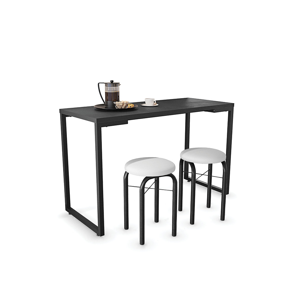 Mesa de Cozinha Industrial Porto Preto 120 cm com 02 Banquetas Manu Corino Branco - D'Rossi