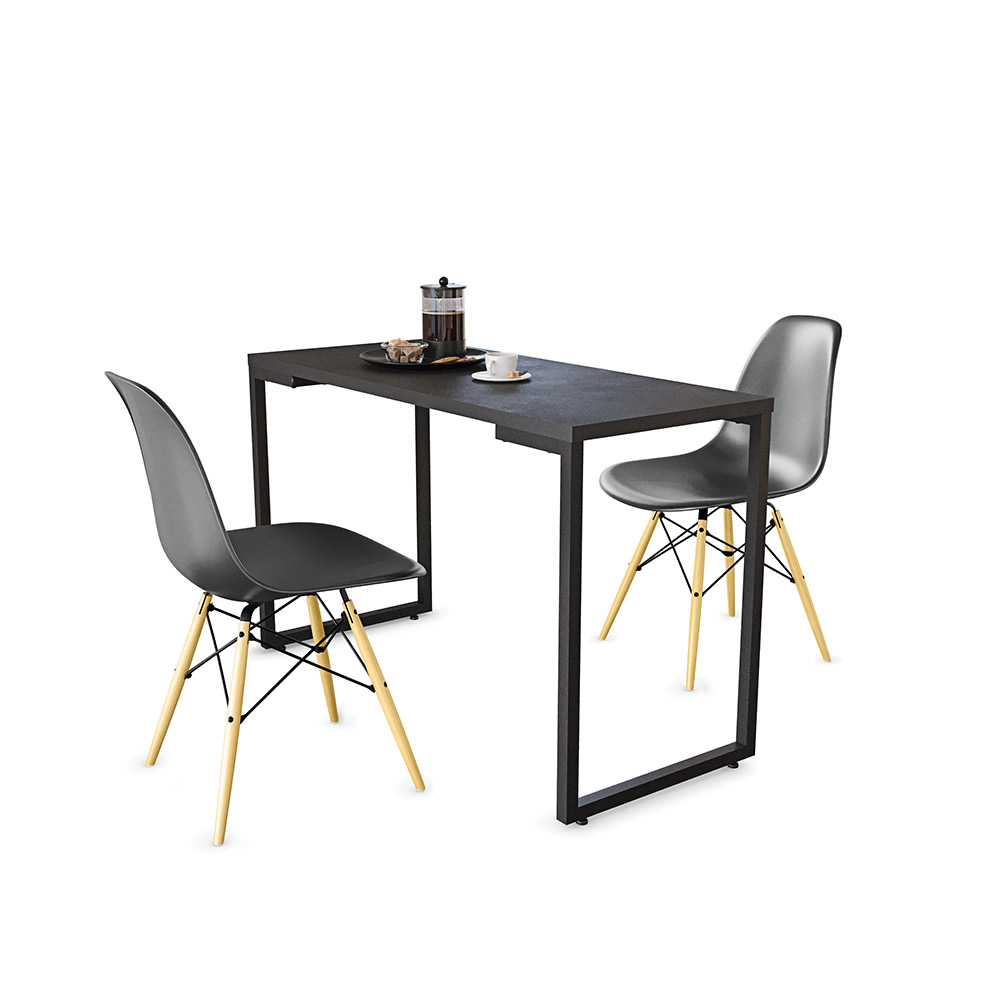 Mesa de Cozinha Industrial Porto Preto 120 cm com 02 Cadeira Eiffel Preto - D'Rossi