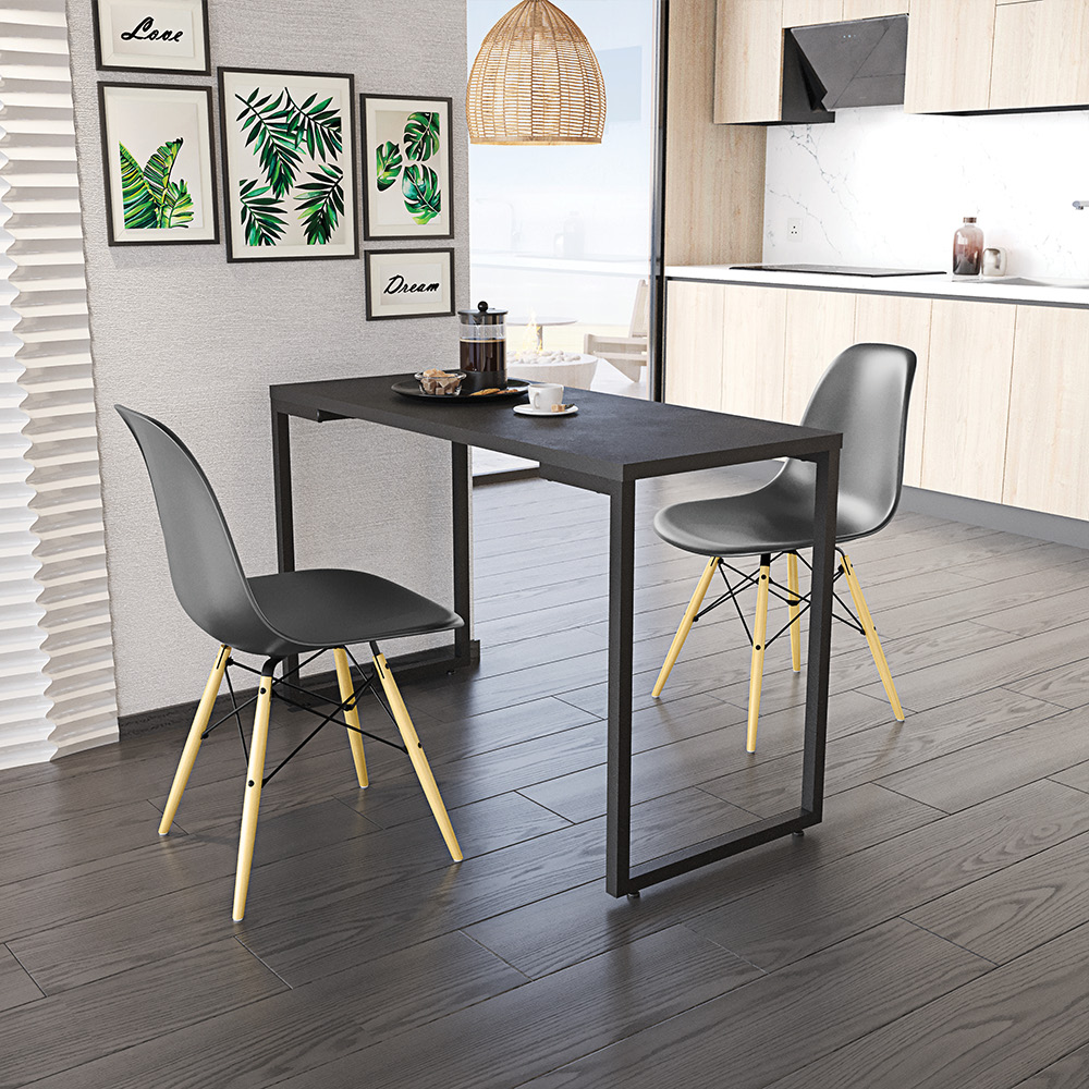 Mesa de Cozinha Industrial Porto Preto 120 cm com 02 Cadeira Eiffel Preto - D'Rossi