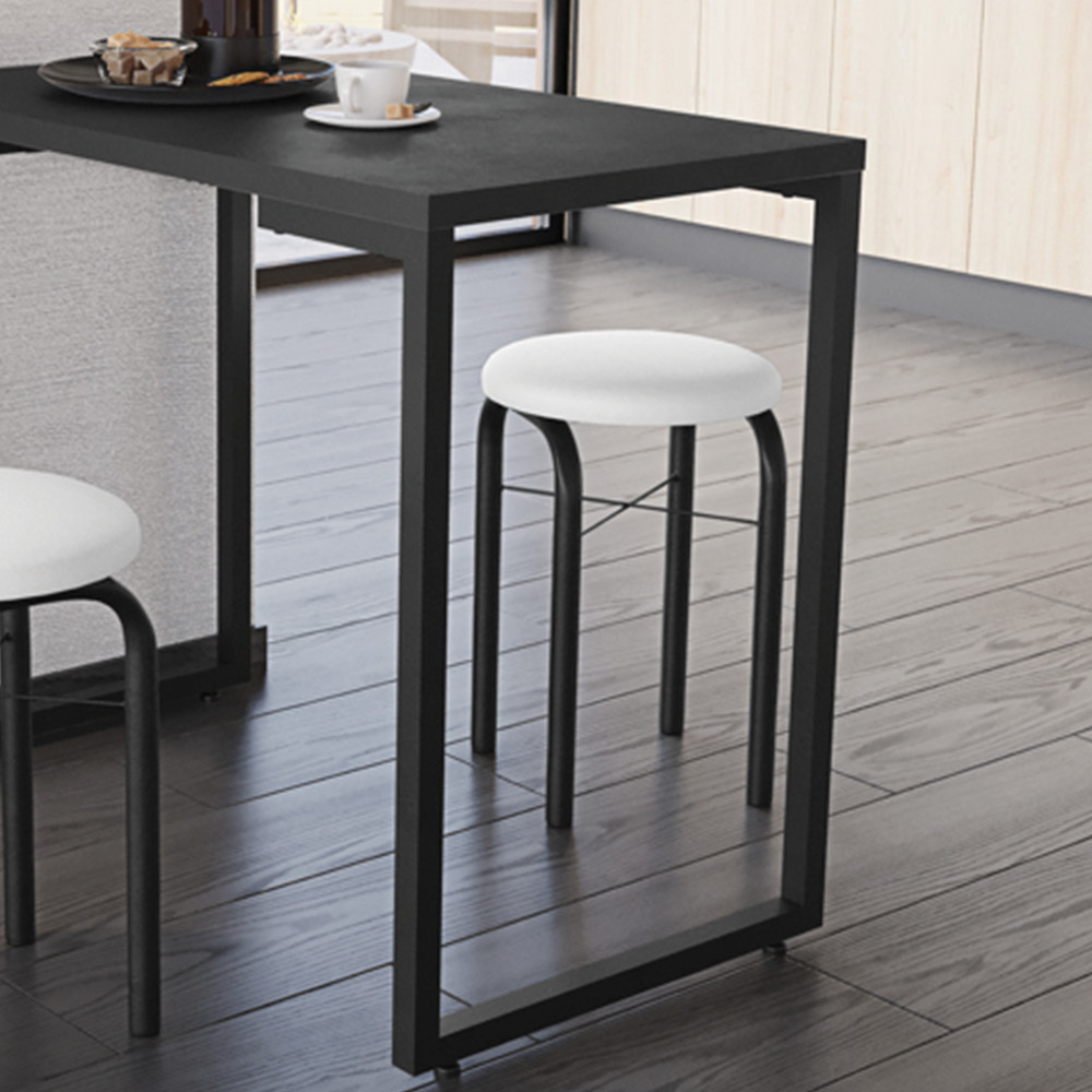 Mesa de Cozinha Industrial Porto Preto 90 cm com 02 Banquetas Manu Corino Branco - D'Rossi