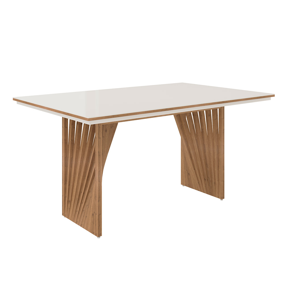 Mesa de Jantar Anny 160x90 cm Off White com Base de Madeira Mel - D'Rossi
