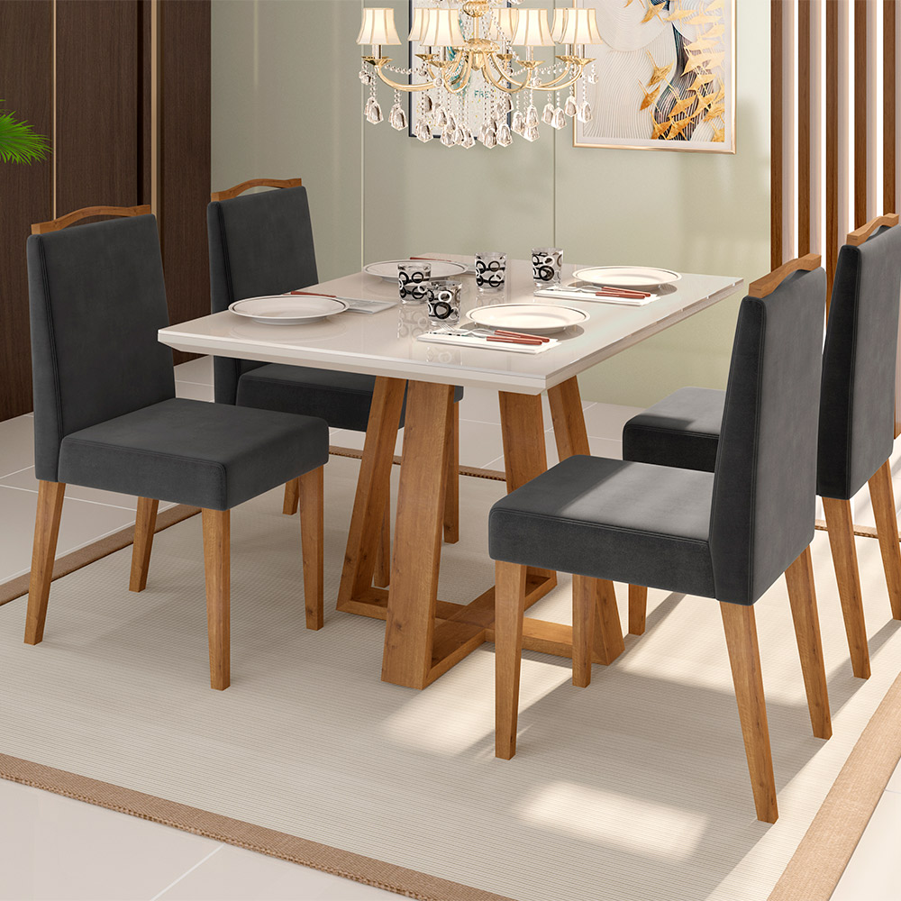 Mesa de Jantar Brenda 120x90 cm Off White com Base de Madeira Mel - D'Rossi