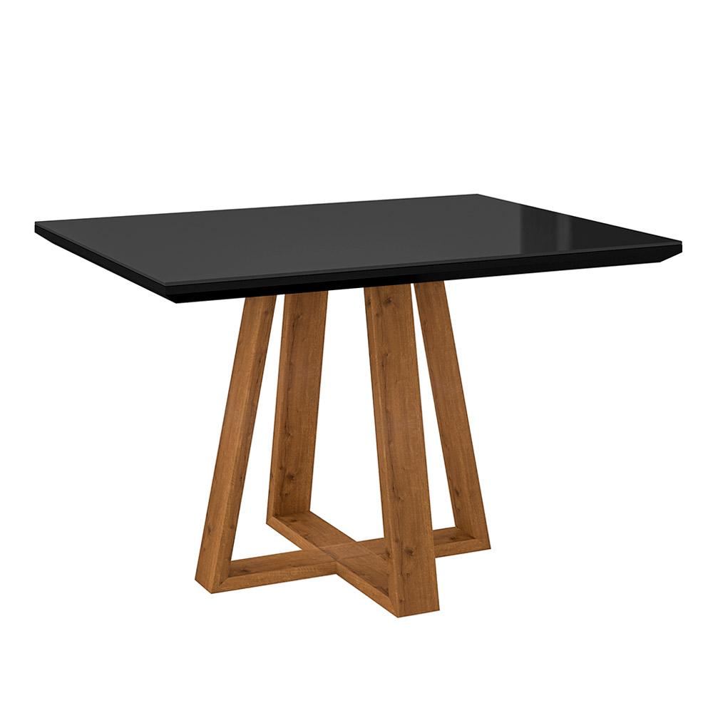 Mesa de Jantar Brenda 120x90 cm Preto com Base de Madeira Mel - D'Rossi