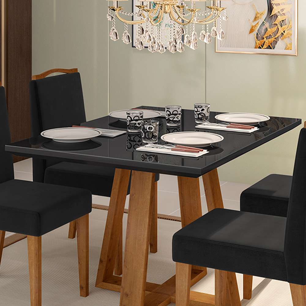 Mesa de Jantar Brenda 120x90 cm Preto com Base de Madeira Mel - D'Rossi