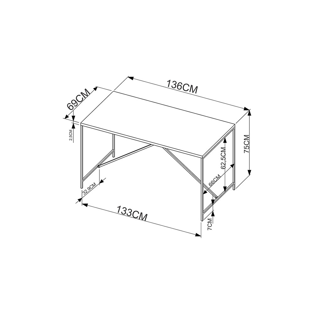 Mesa de Jantar Steel Quadra 04 Lugares Estilo Industrial Vermont e Preto 136 cm - D'Rossi