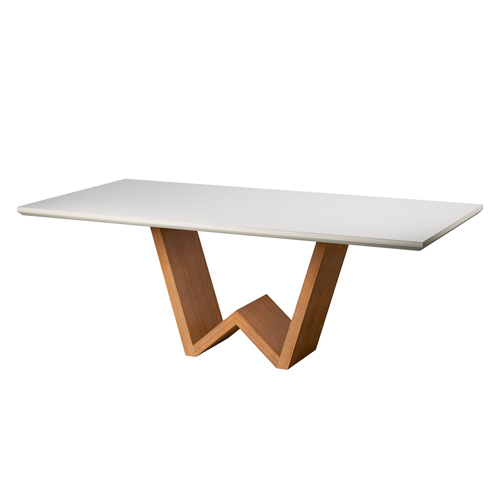 Mesa de Jantar Valentina 220x110 cm Off White com Base de Madeira Cinamomo - D'Rossi