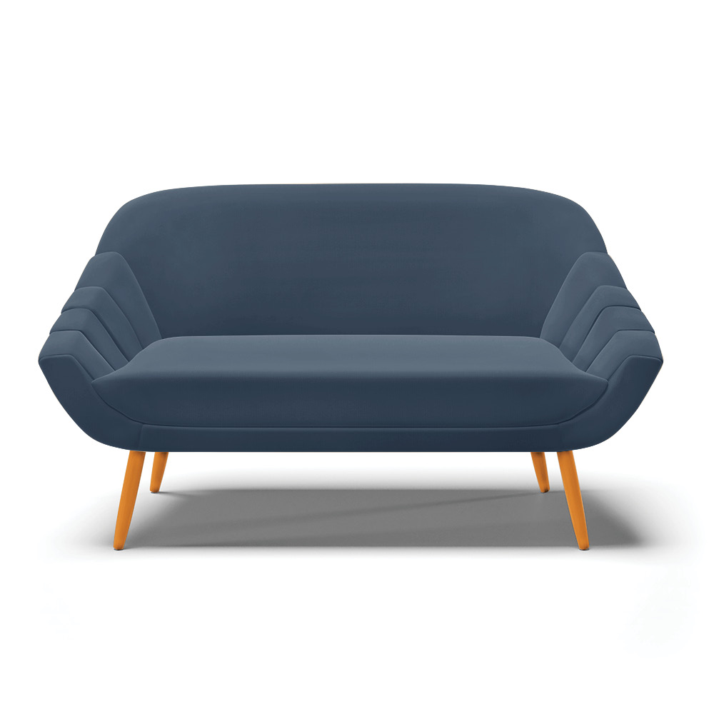 Namoradeira 02 Lugares Giovana Suede Azul Marinho Pés Palito Castanho - D'Rossi