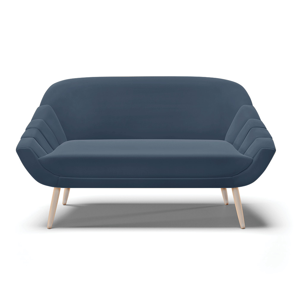 Namoradeira 02 Lugares Giovana Suede Azul Marinho Pés Palito Natural - D'Rossi