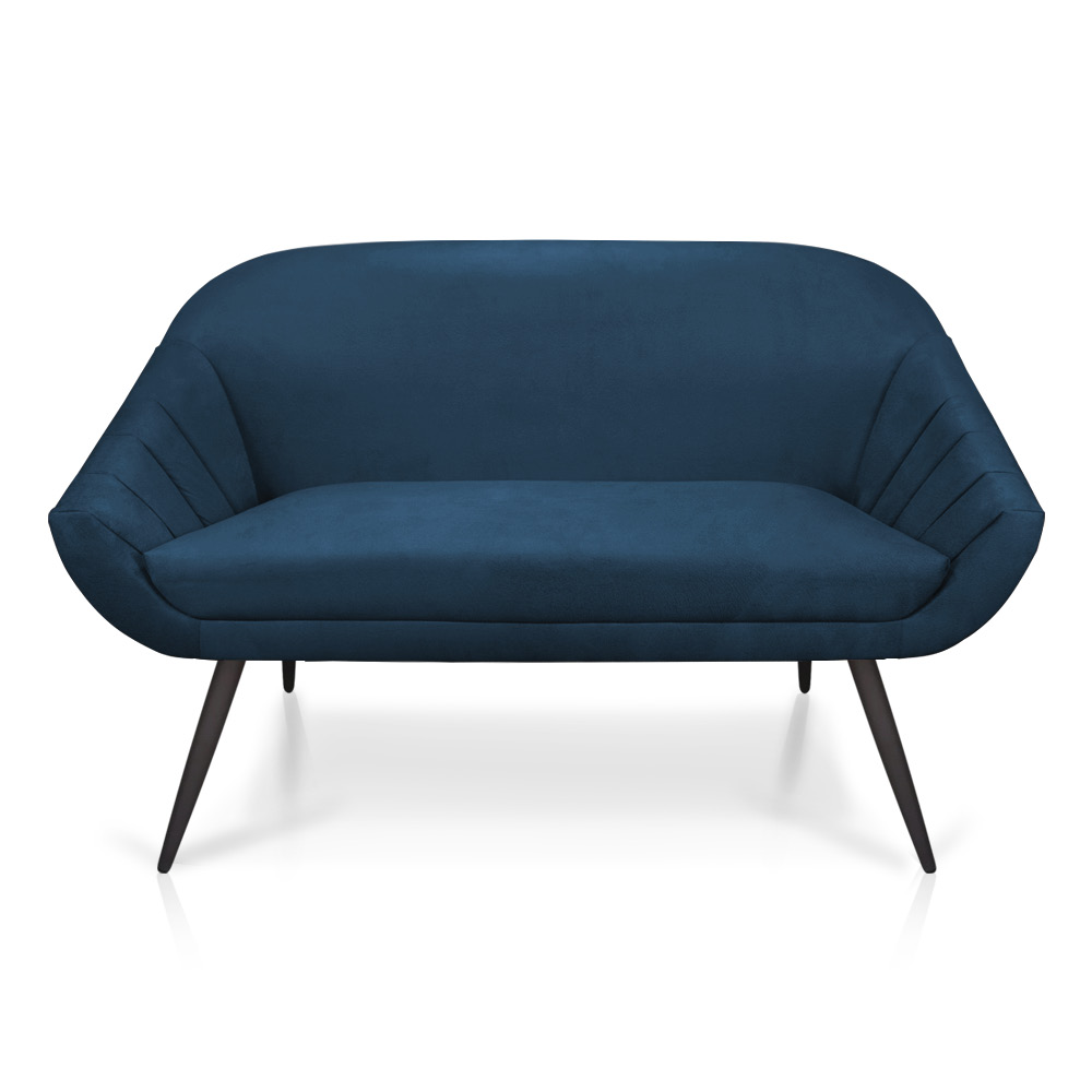 Namoradeira 02 Lugares Giovana Suede Azul Marinho Pés Palito de Ferro - D'Rossi