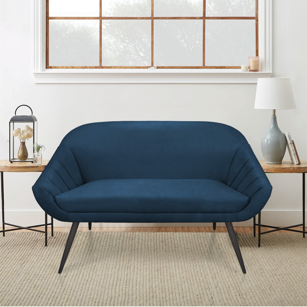 Namoradeira 02 Lugares Giovana Suede Azul Marinho Pés Palito de Ferro - D'Rossi
