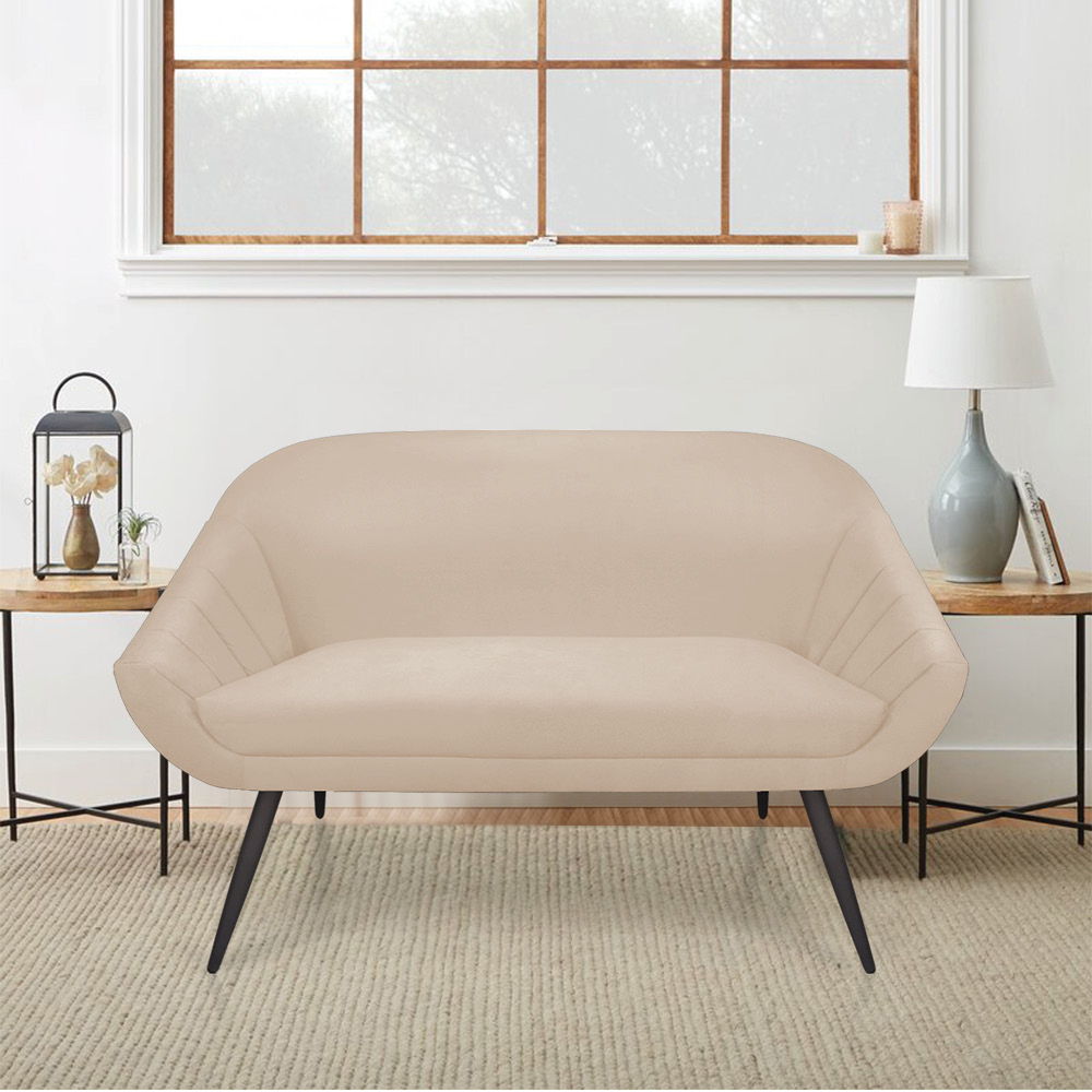 Namoradeira 02 Lugares Giovana Suede Bege Pés Palito de Ferro - D'Rossi