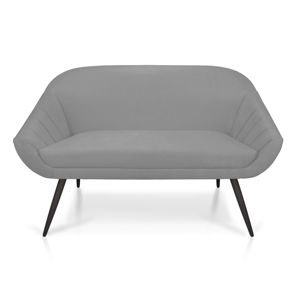 Namoradeira 02 Lugares Giovana Suede Cinza Pés Palito de Ferro - D'Rossi