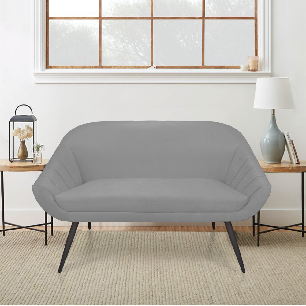 Namoradeira 02 Lugares Giovana Suede Cinza Pés Palito de Ferro - D'Rossi