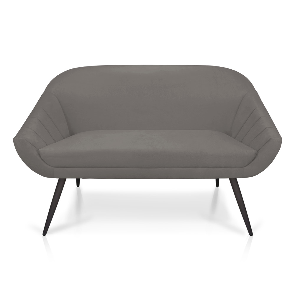 Namoradeira 02 Lugares Giovana Suede Grafite Pés Palito de Ferro - D'Rossi