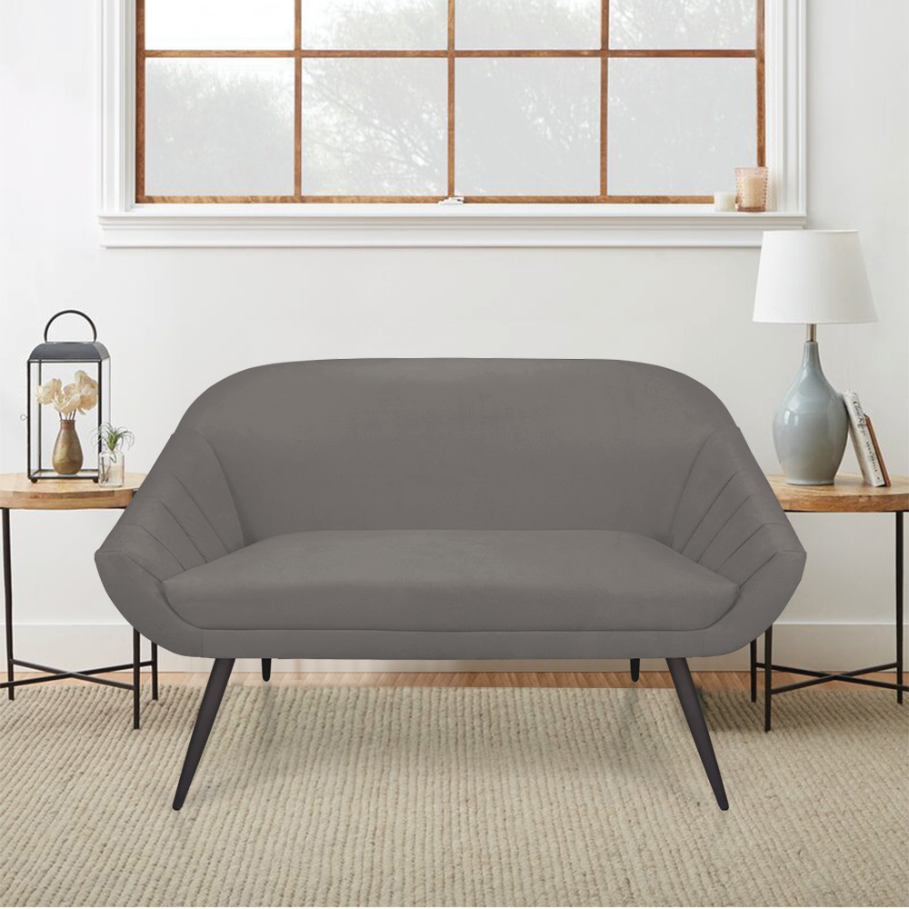 Namoradeira 02 Lugares Giovana Suede Grafite Pés Palito de Ferro - D'Rossi