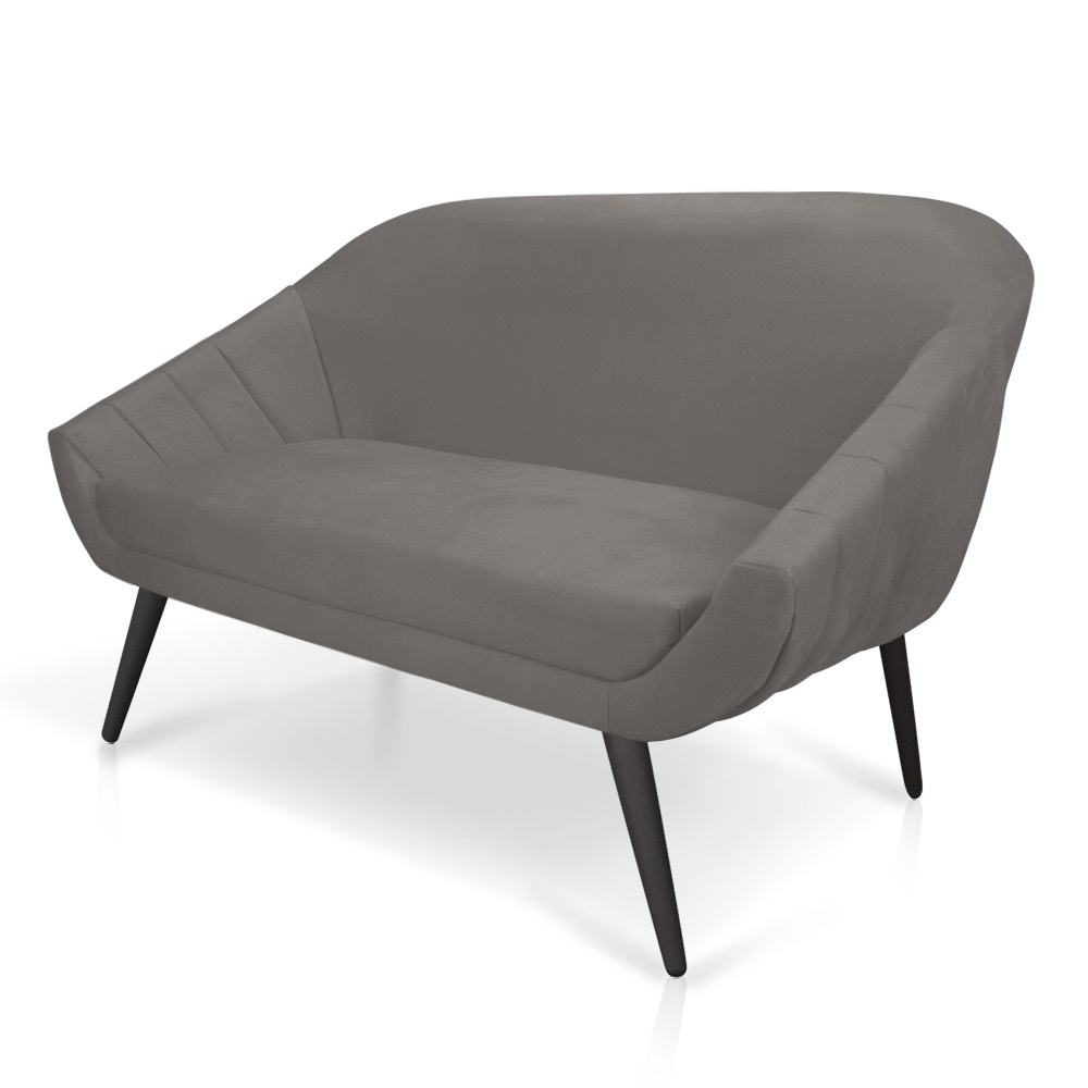 Namoradeira 02 Lugares Giovana Suede Grafite Pés Palito de Ferro - D'Rossi