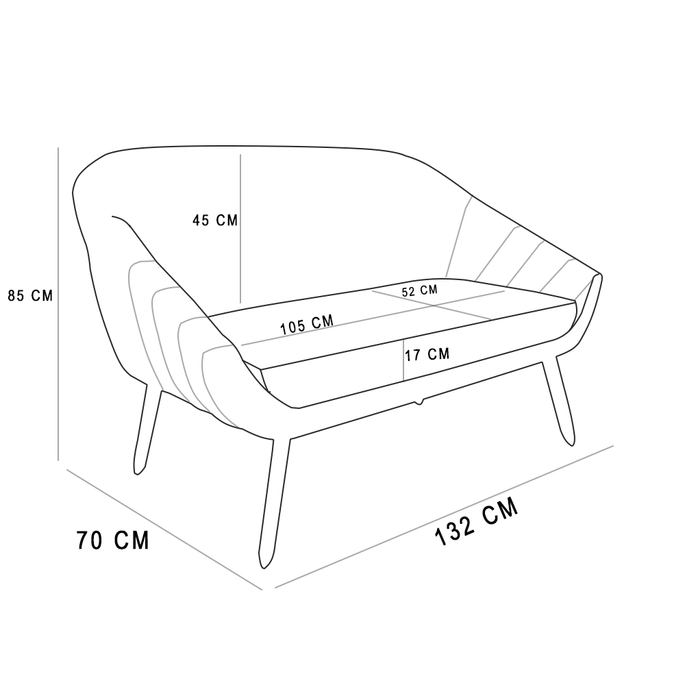 Namoradeira 02 Lugares Giovana Suede Marrom Pés Palito Castanho - D'Rossi