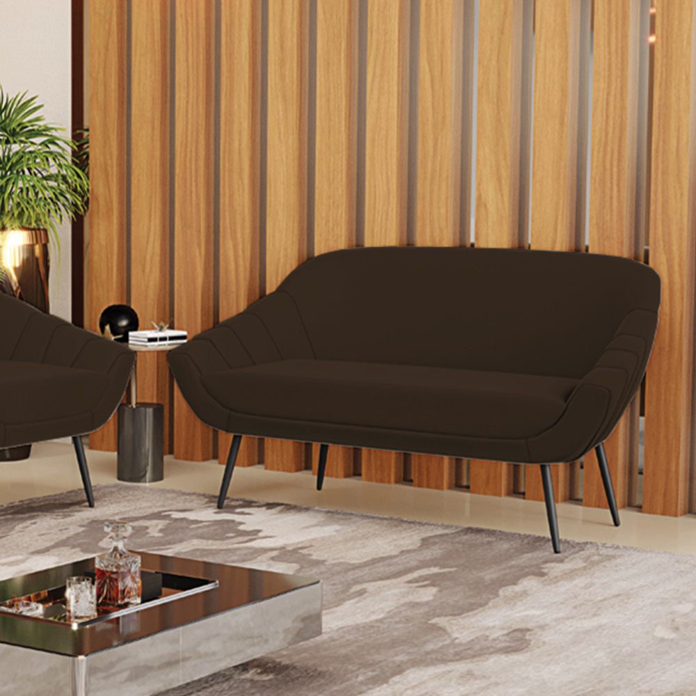Namoradeira 02 Lugares Giovana Suede Marrom Pés Palito de Ferro - D'Rossi