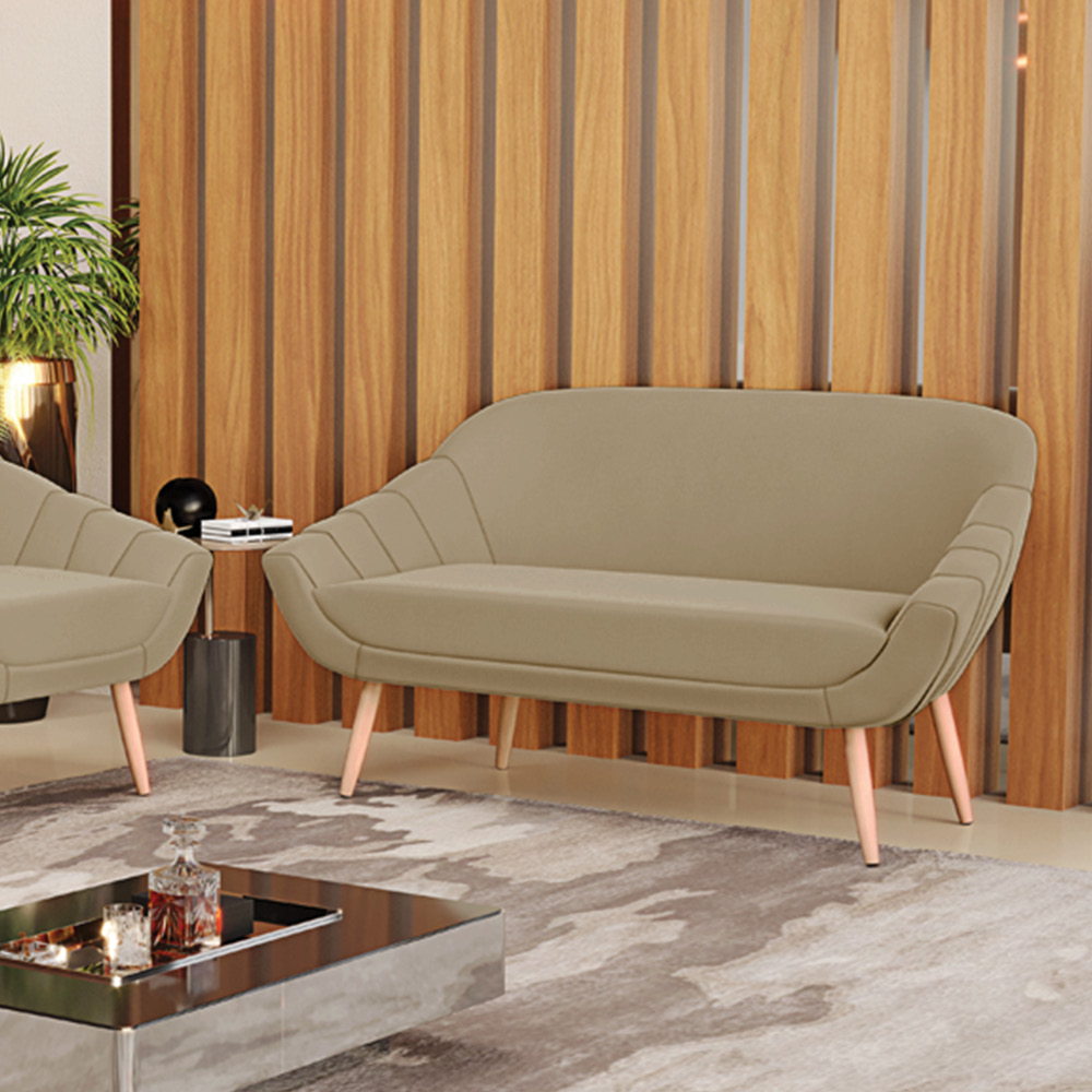 Namoradeira 02 Lugares Giovana Suede Marrom Rato Pés Palito Natural - D'Rossi