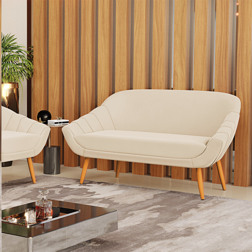 Namoradeira 02 Lugares Giovana Suede Pés Palito Castanho - D'Rossi