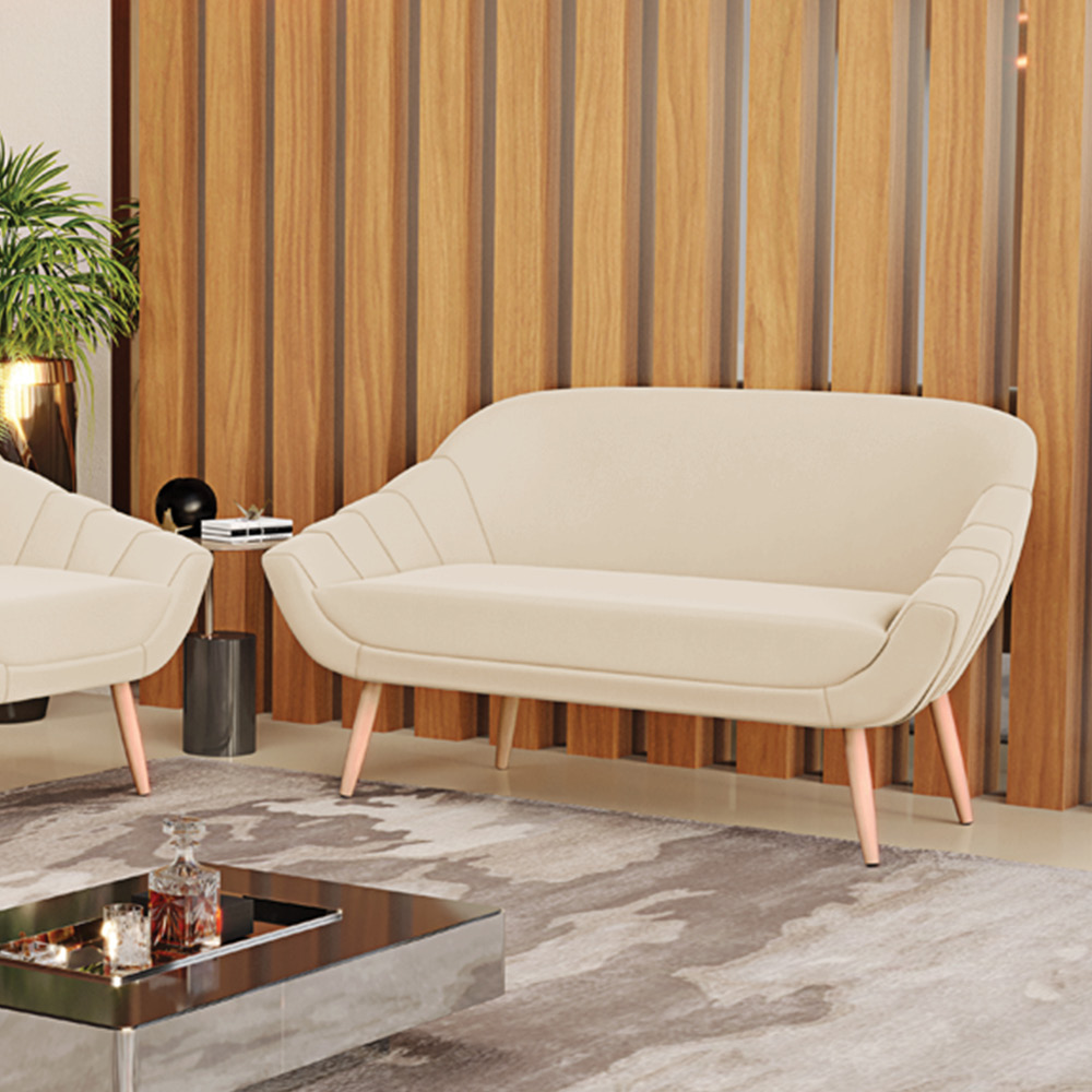 Namoradeira 02 Lugares Giovana Suede Pés Palito Natural - D'Rossi