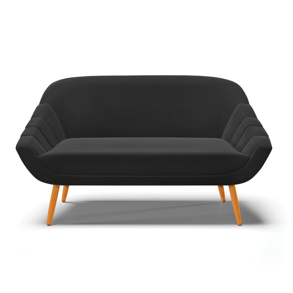 Namoradeira 02 Lugares Giovana Suede Preto Pés Palito Castanho - D'Rossi